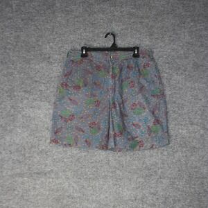 Vintage Woolrich Fish Print Shorts Men 35 Blue 100 Cotton Novelty All Over Print